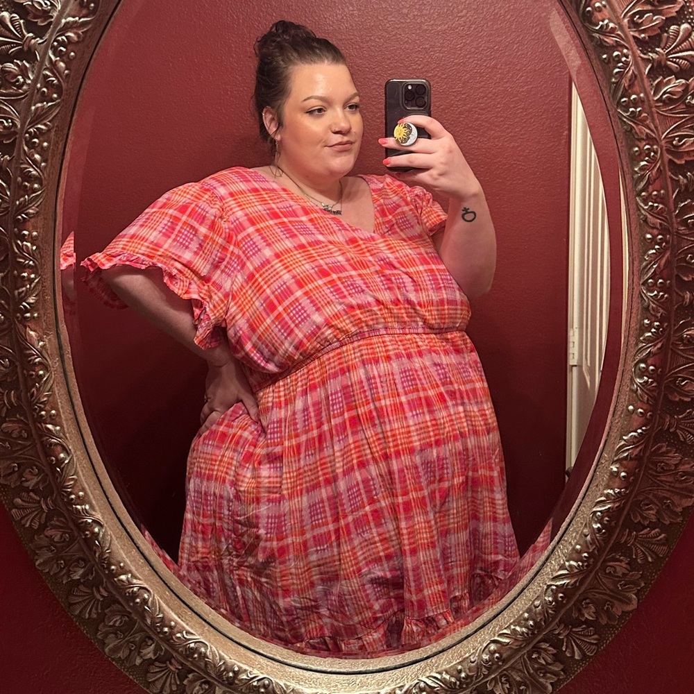 Terra & Sky Pink and Orange Plaid Dress